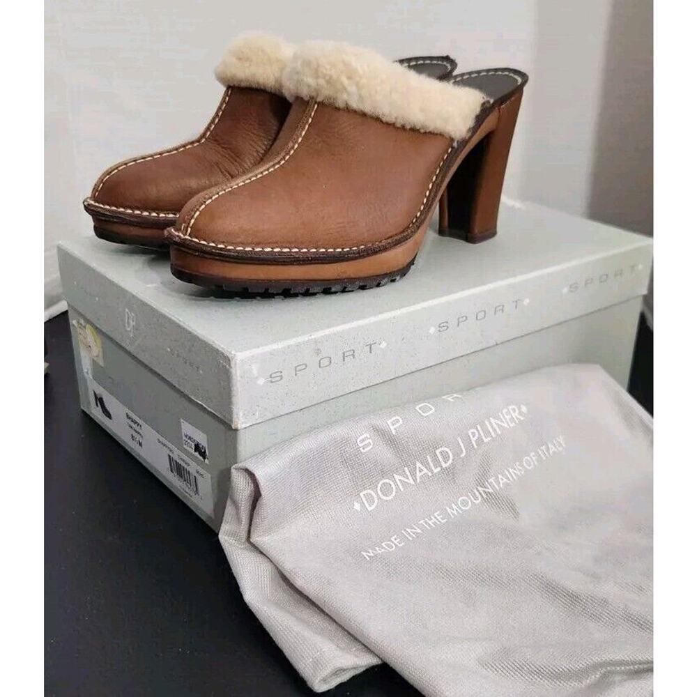 Donald J. Pliner Tan Heeled Mules with Cream Fur